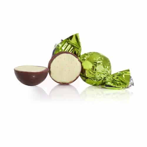 Gefüllte Cocoture-Schokoladekugeln – pastellgrün, Zartbitterschokolade mit Sauerkirschen, Neu